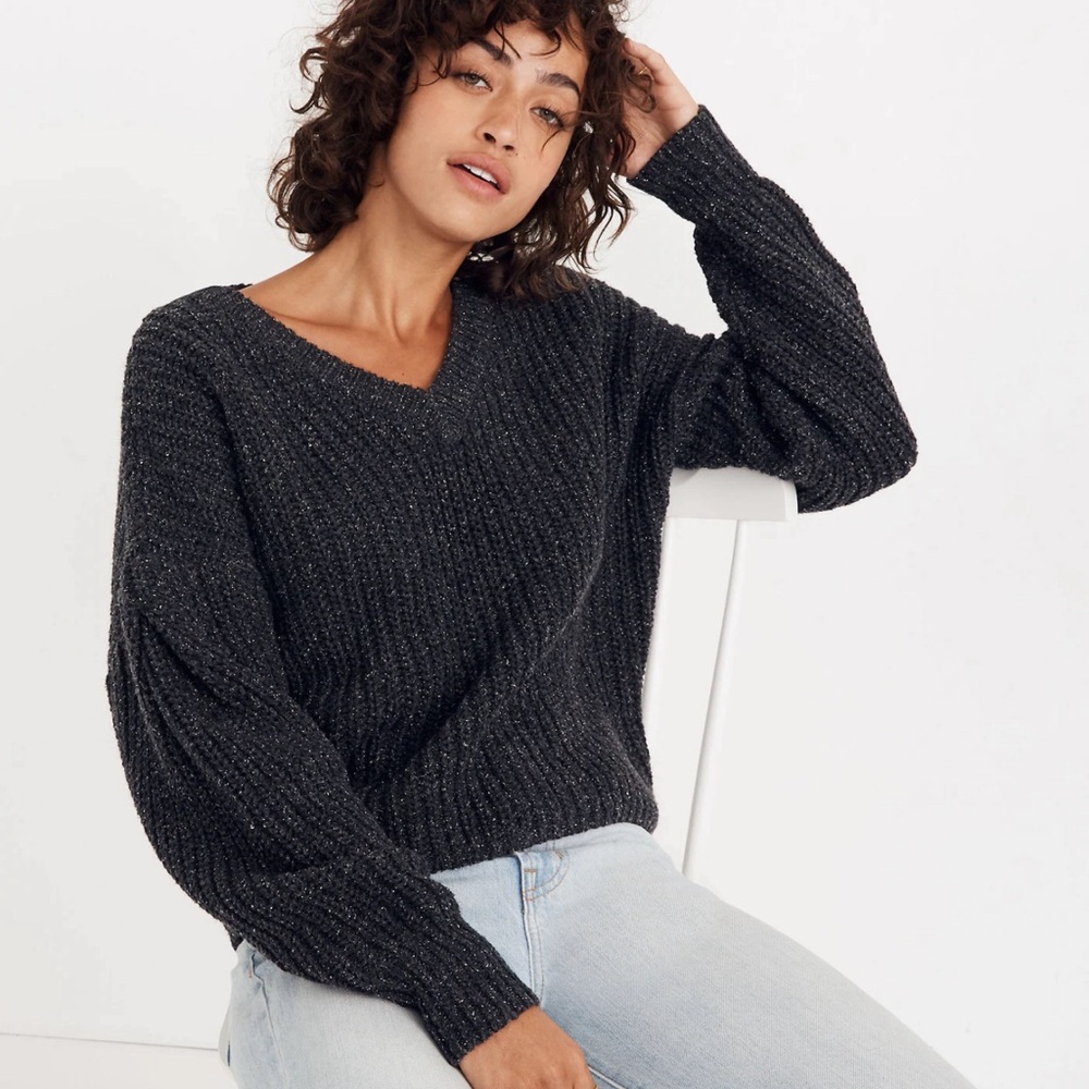 Madewell Pleat-Sleeve V Neck Sweater
